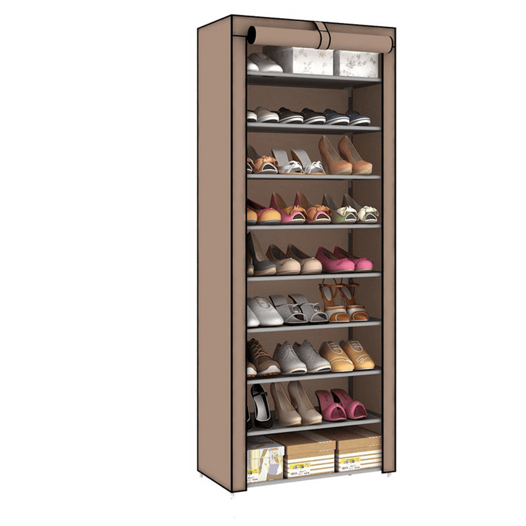 10 Tiers 9 Lattices Shoe Rack Shelf Storage Closet Organizer Cabinet with Dust Cover - MRSLM