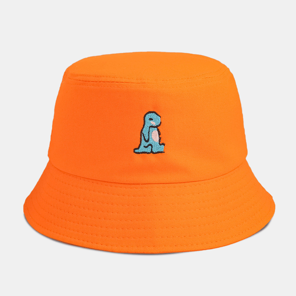 Unisex Cartoon Little Dinosaur Embroidery Sun Hat Outdoor Casual Sunshade Bucket Hat - MRSLM