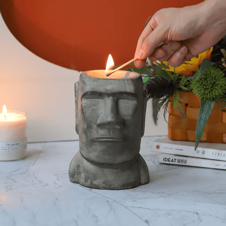 Yuihome Vintage Cement Easter Moai Stone Portrait Organizer Stone Statue Sandstone Flower Pot Pen Holder Desktop Container Decor - MRSLM