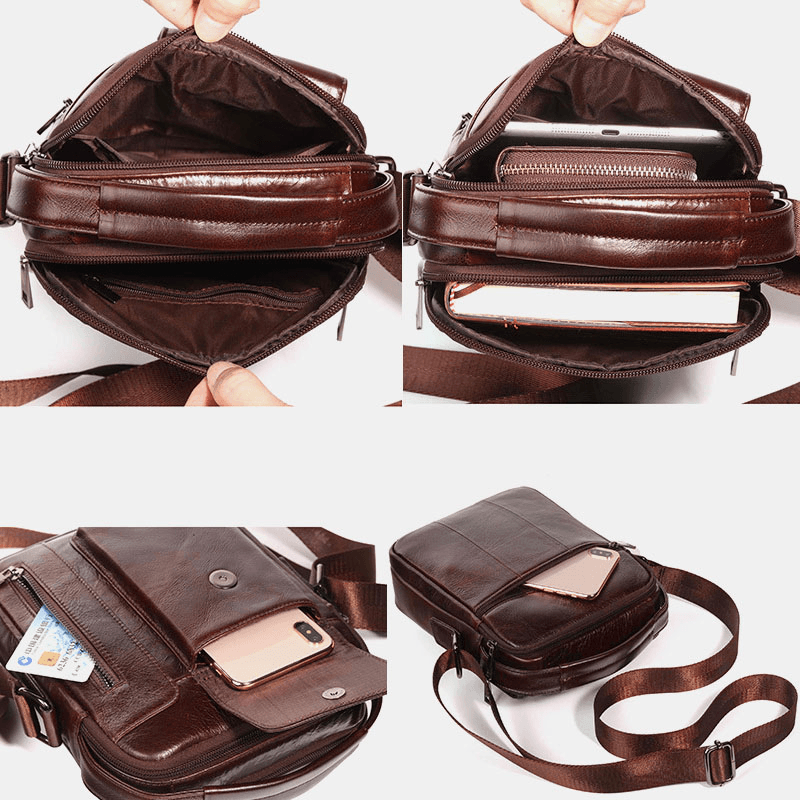 Men Vintage Genuine Leather Crossbody Bag Shoulder Bag Business Bag - MRSLM