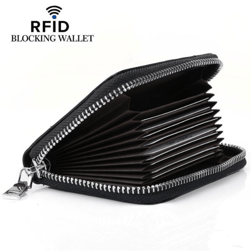 RFID Men and Women Genuine Leather 12 Card Slot Wallet Short Coin Purse - MRSLM