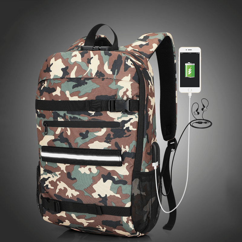 Men USB Charging Large Capacity Camouflage Anti-Theft Business Casual 14 Inch Laptop Bag Backpack - MRSLM