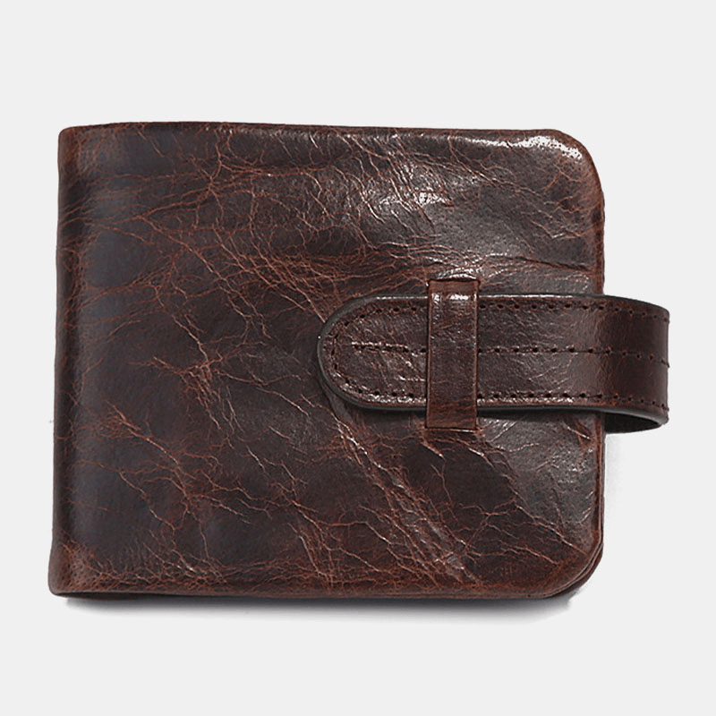 Men Oil Wax Leather Short Foldable Wallet Retro Fashion Thin Bifold Clutch Wallet Coin Purse Card Holder Money Clip - MRSLM