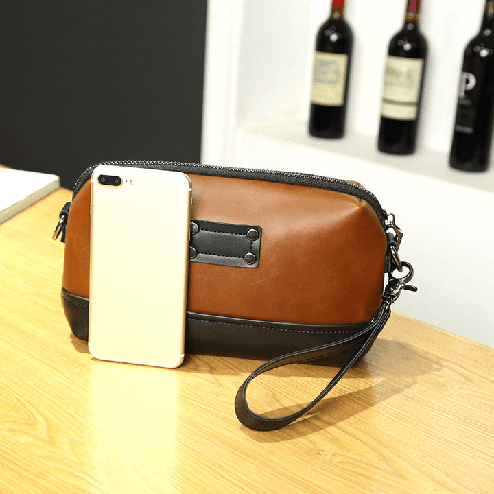 Men PU Leather Solid Color Anti-Theft Casual Phone Bag Crossbody Bag Shoulder Bag - MRSLM