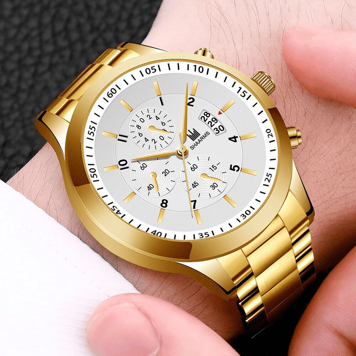 Alloy Steel Band Business Calendar Stainless Steel Men Casual Fashion Quartz Watch - MRSLM