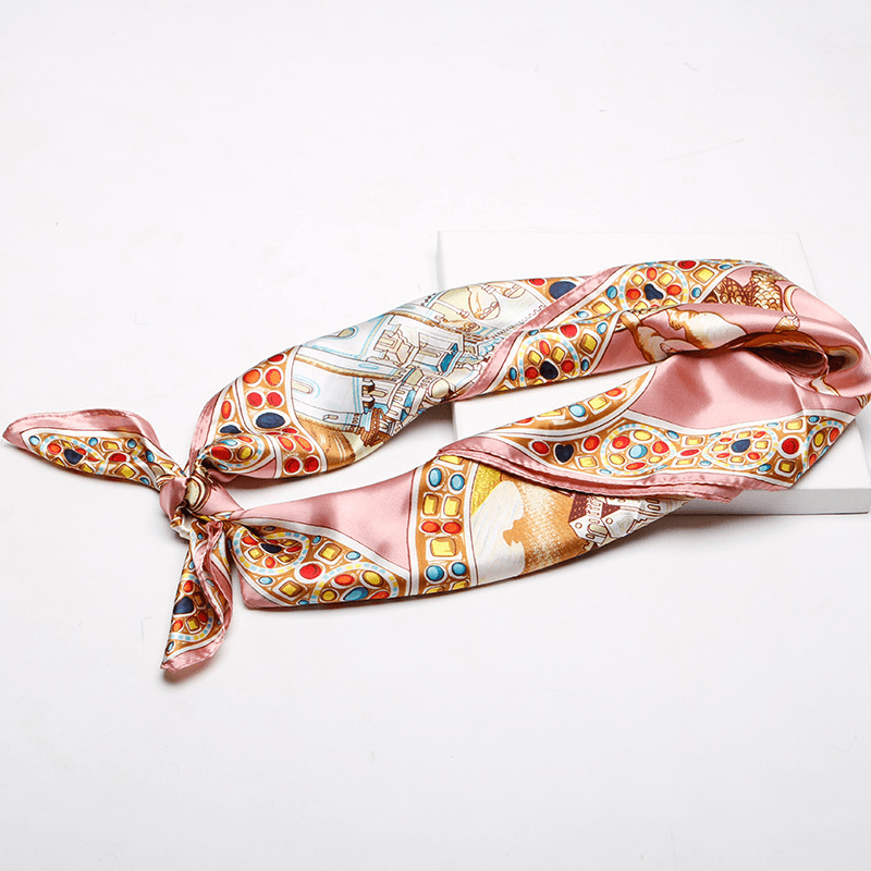 Imitation Silk Palace Print Silk Scarf Women 90Cm - MRSLM