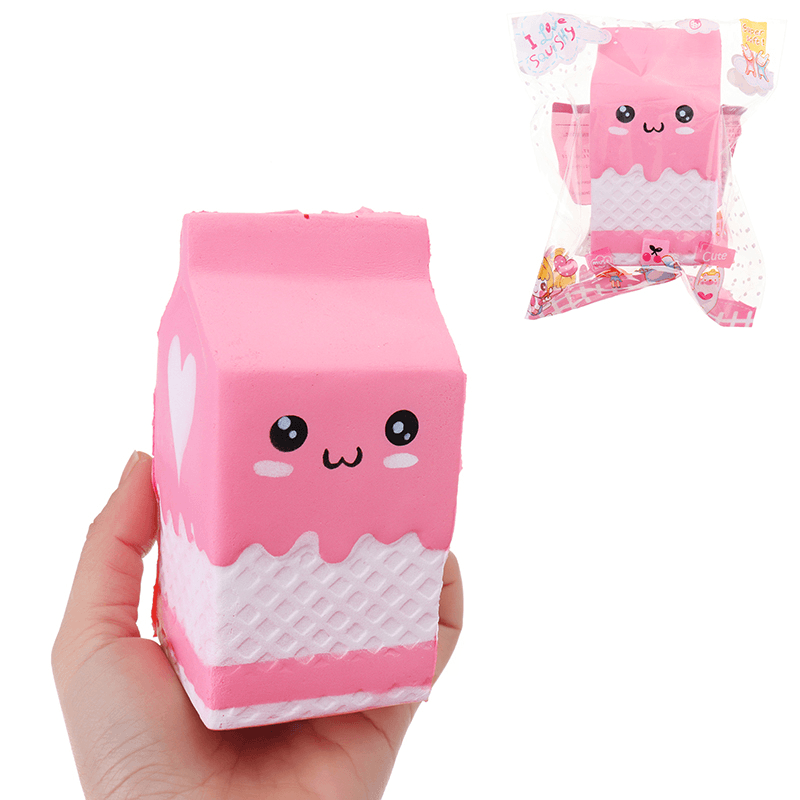 Squishy Pink Milk Box Bottle 12Cm Slow Rising Collection Gift Decor Soft Toy - MRSLM