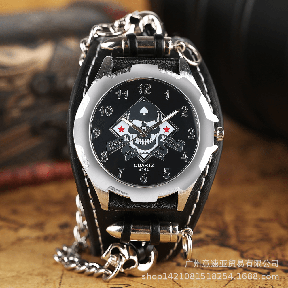 Vintage Square Dial Men Watch Hollow Skull Leather Quartz Watch - MRSLM