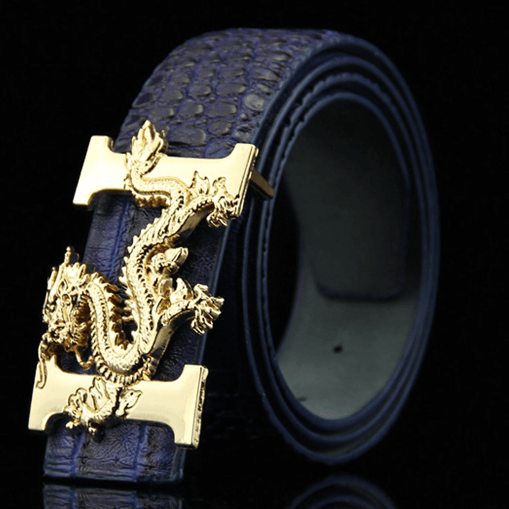 Men Faux Leather 135Cm Fashion Personality Alligator Pattern Gold Dragon Decor Belt - MRSLM