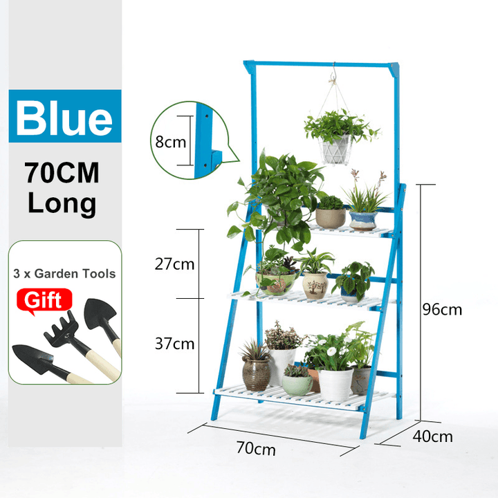 Plant Stand Flower Pot Display Multi-Layer Shelf with Hanging Rod Plants Rack Holder Organizer - MRSLM