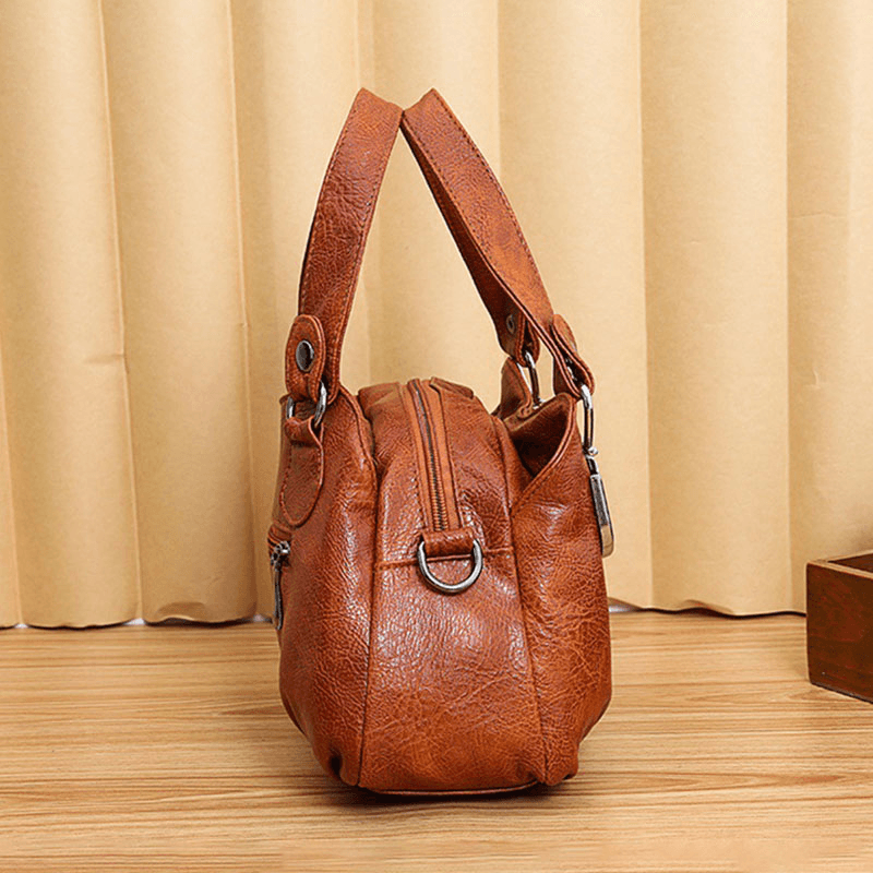 Women Faux Leather Retro Business Shopping All-Match Large Capacity Multi-Carry Handbag Tote Crossbody Bag - MRSLM