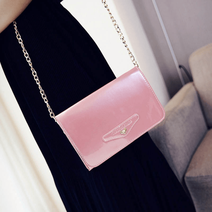 Bakeey Female Casual Patent Leather Small Square Bag Chain Phone Bag Shoulder Messenger Bag with Transparent Phone Slot - MRSLM