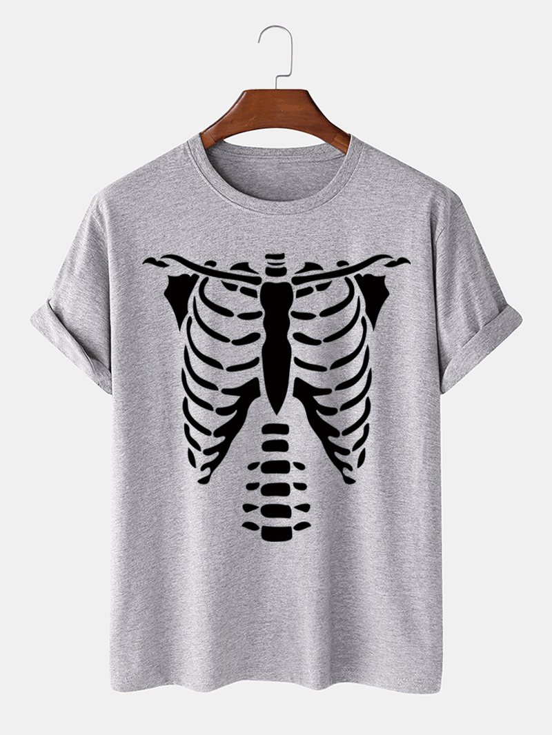 Mens 100% Cotton Halloween Skeleton Bones Printed T-Shirt - MRSLM