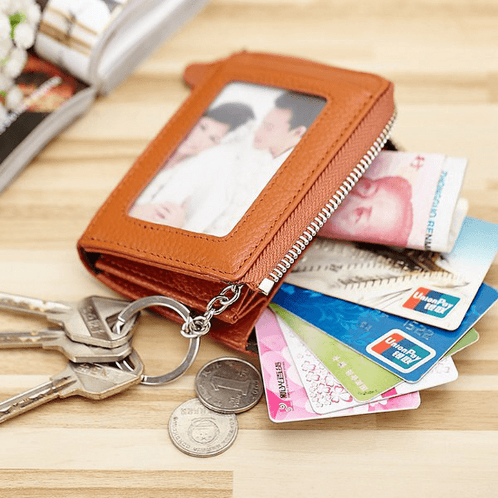 Women Men Genuine Leather Short Wallet Zipper Coin Bags Card Holder Key Bags - MRSLM