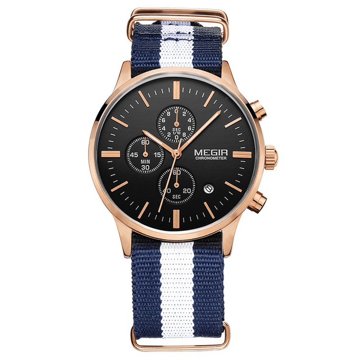 MEGIR Casual Sports Multifunction with Calendar Chronograph Cloth Strap Waterproof Men Quartz Watch - MRSLM