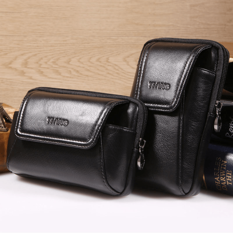 Men Genuine Leather 6 Inch Phone Bag Belt Bag Waist Bag for Business - MRSLM