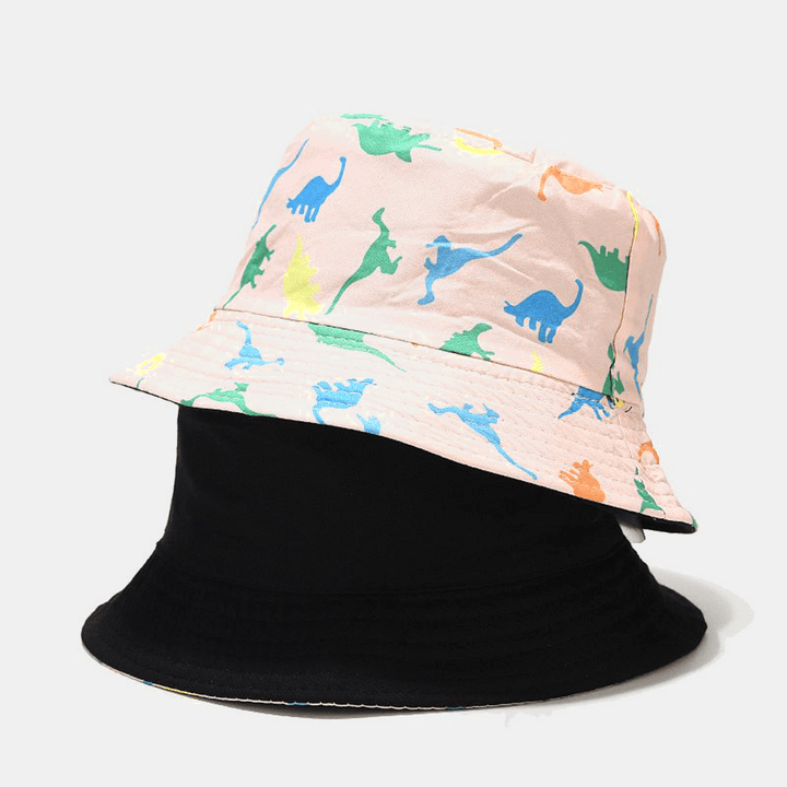 Women Double-Sided Cartoon Printing Summer Outdoor UV Protection Casual Sun Hat Bucket Hat - MRSLM