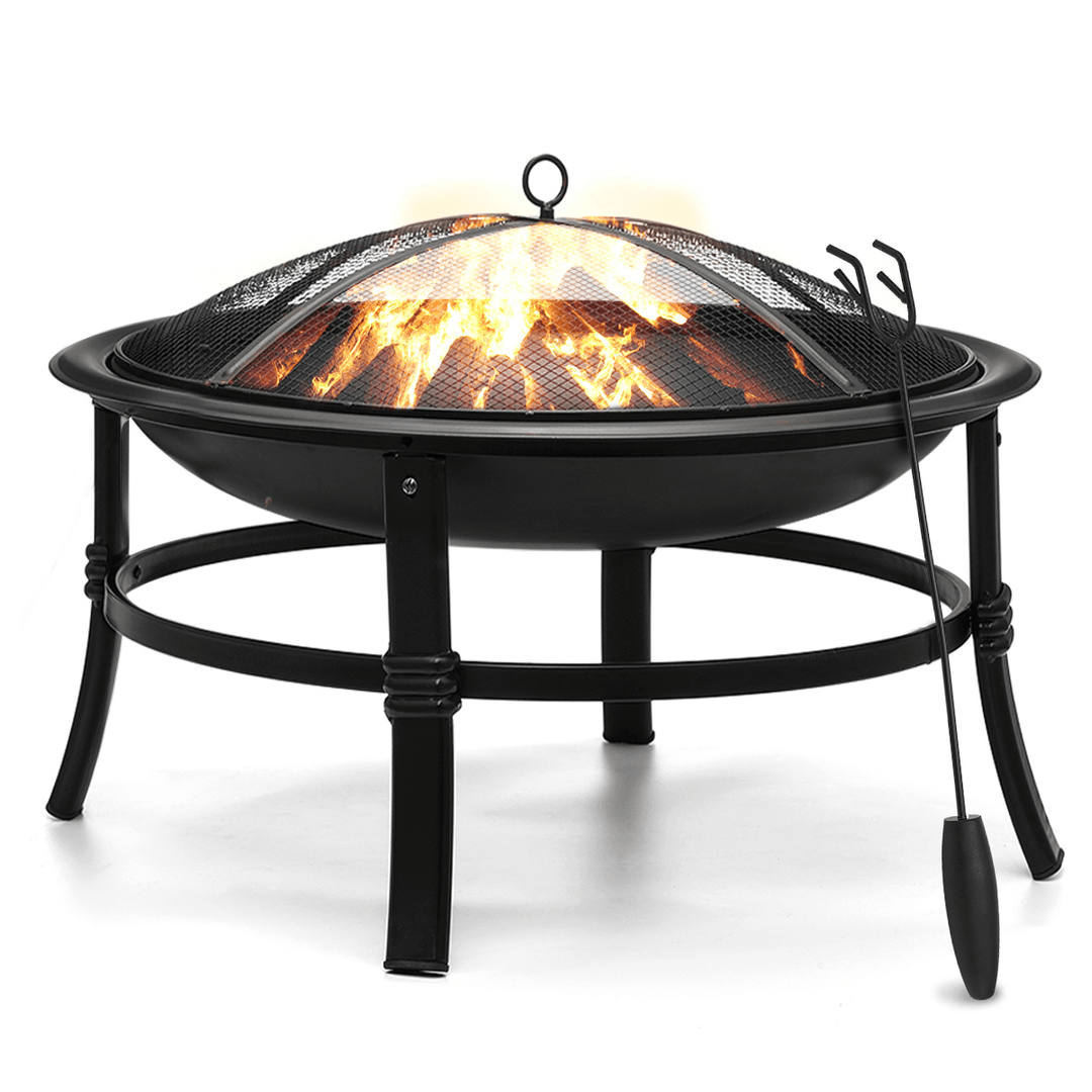 26Inch Outdoor Fire Pits BBQ Grill Wood Burning Stove with Mesh Spark Screen Cover for Camping Picnic Bonfire Patio Backyard Garden Beaches Park - MRSLM