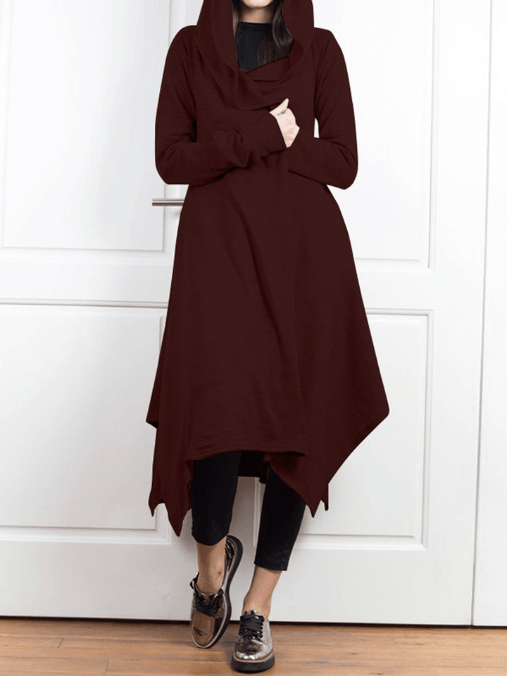 Solid Color Open Front Irregular Hem Hooded Cardigans - MRSLM