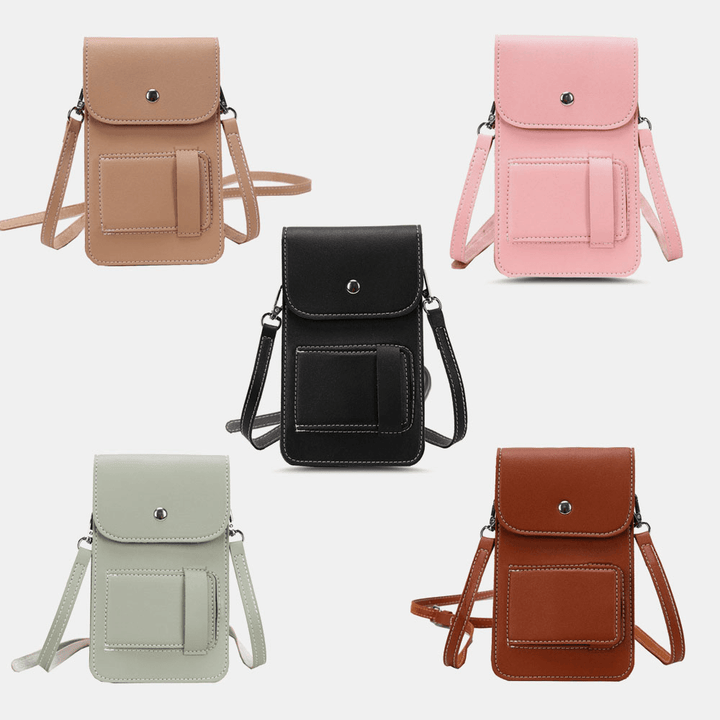 Women PU Soft Leather Waterproof Transparent Touch-Screen Phone Bag Crossbody Bag Shoulder Bag - MRSLM