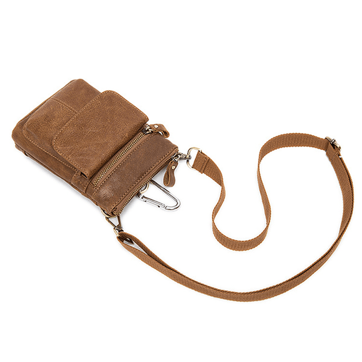 Genuine Leather Waist Bag First Layer Leather Leisure Retro Phone Bag Crossbody Bag for Men - MRSLM