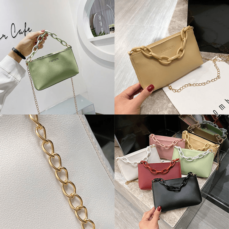 Women Thick Chain Bow PU Shoulder Bag Satchel Bag Handbag - MRSLM