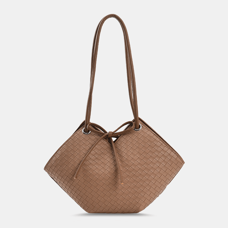 Women All-Match Tote Large Capacity Weave Pattern String Decor Shoulder Bag Handbag - MRSLM