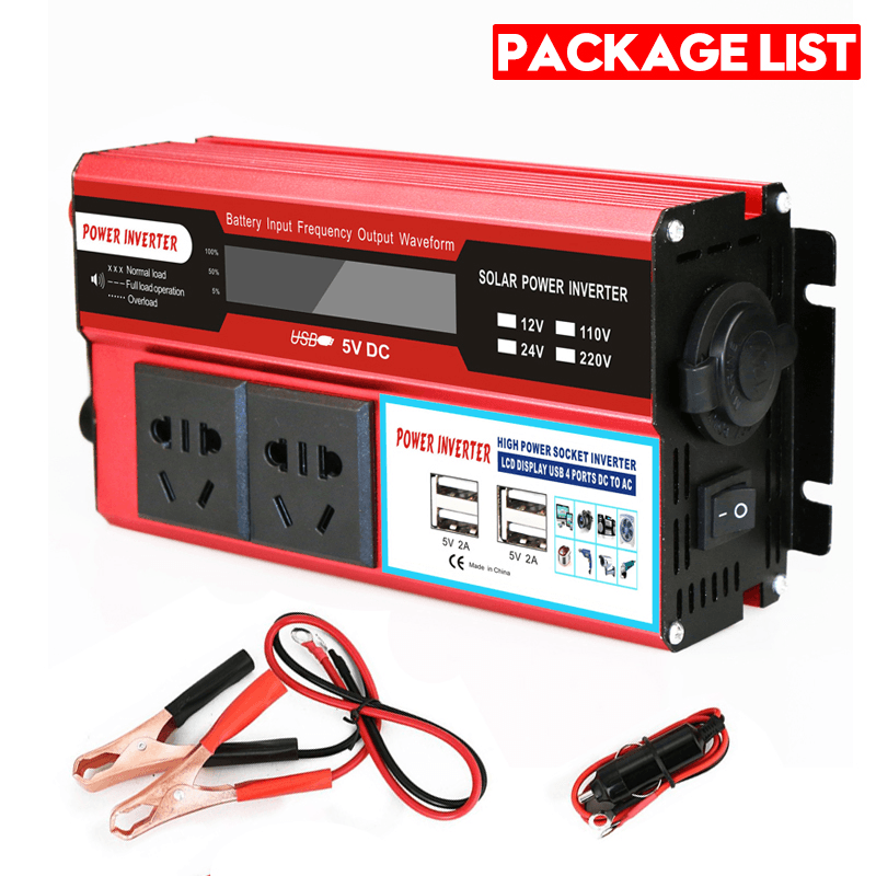 4000W DC 12V/24V to AC 220V Power Inverter Digital Modified Sine Wave 4 USB Port 2 Sockets - MRSLM