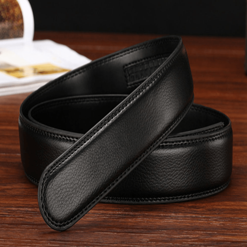 Men PU Leather Rectangular Acrylic Automatic Buckle Scratch-Resistant Business Casual Ratchet Belt - MRSLM