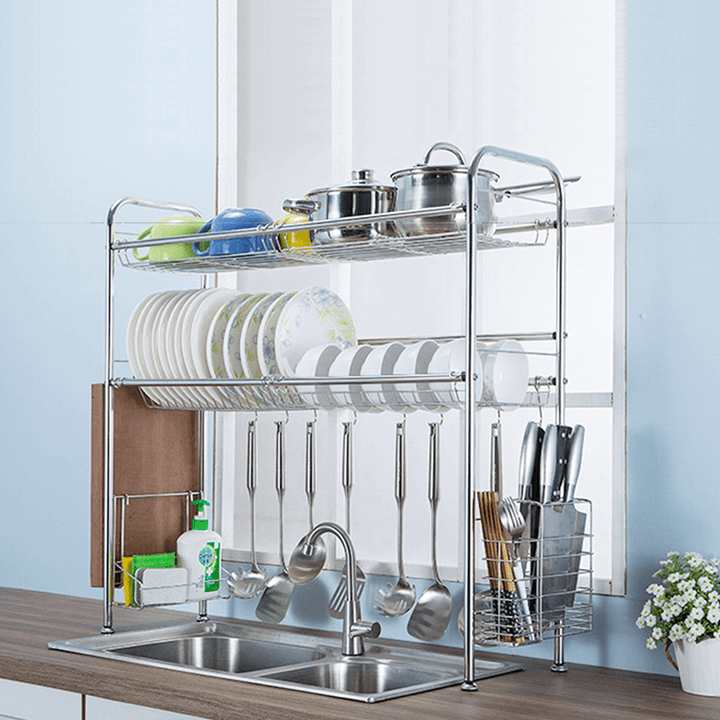 64/74/84/94Cm Stainless Steel Rack Shelf Double Layers Storage for Kitchen Dishes Arrangement - MRSLM