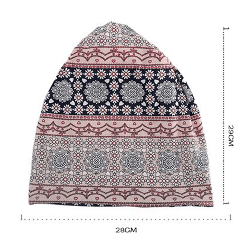 Womens Ethnic Slouchy Beanie Cap Scarf Outdoor Floral Double Layers Cotton Turban - MRSLM