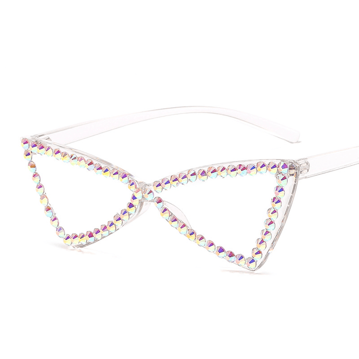 Retro Triangle Rimless Glasses Rhinestone Sunglasses Ladies Cat Eye Sunglasses - MRSLM