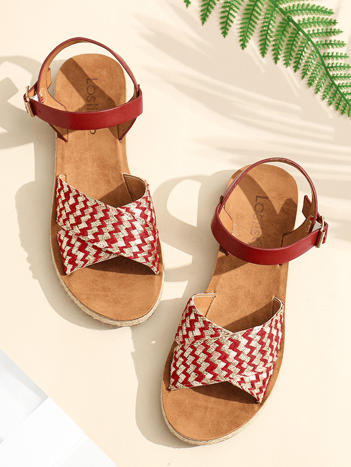 LOSTISY Women Cross Woven Strap Casual Sandals - MRSLM