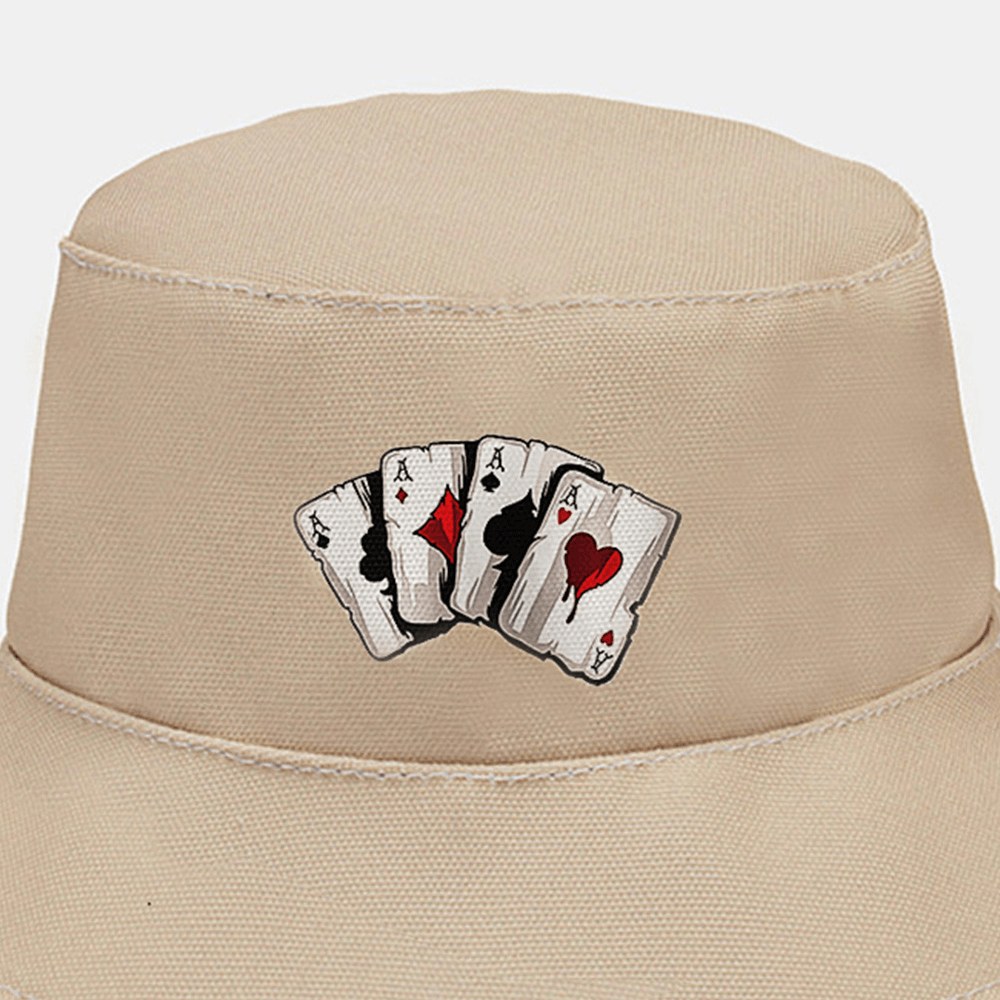 Unisex Plain Poker Pattern Bucket Hat Casual Wild Foldable Sunshade Beach Hat - MRSLM