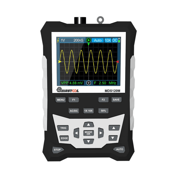 MUSTOOL MDS120M Professional Digital Oscilloscope 120Mhz Analog Bandwidth 500Ms/S Sampling Rate 320X240 LCD Screen Support Waveform Storage with Backlight - MRSLM