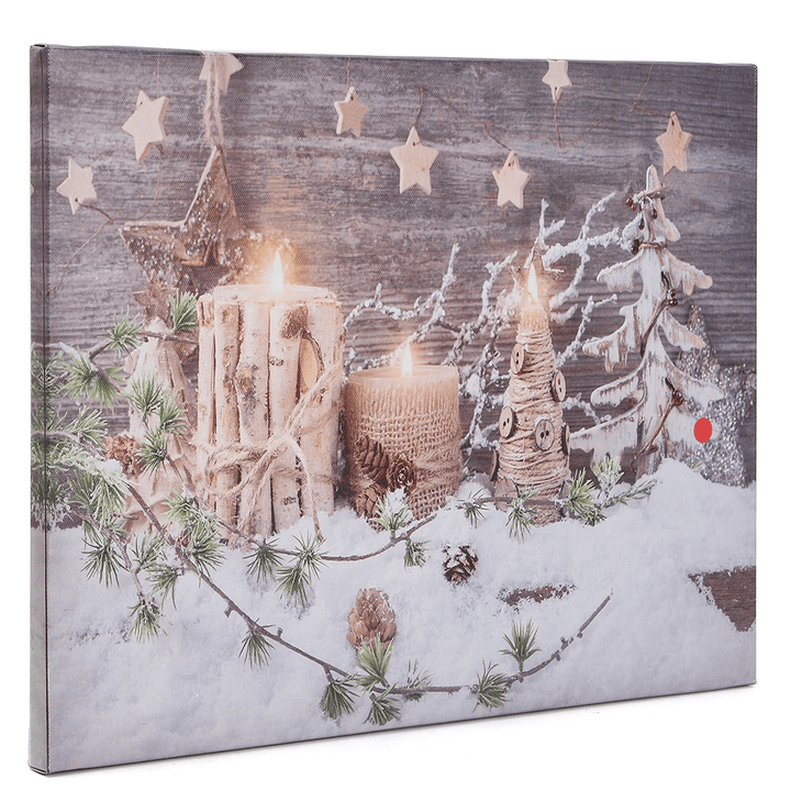 Wall Art Picture Christmas Decoration Light up LED Canvas Flickering Candles - MRSLM