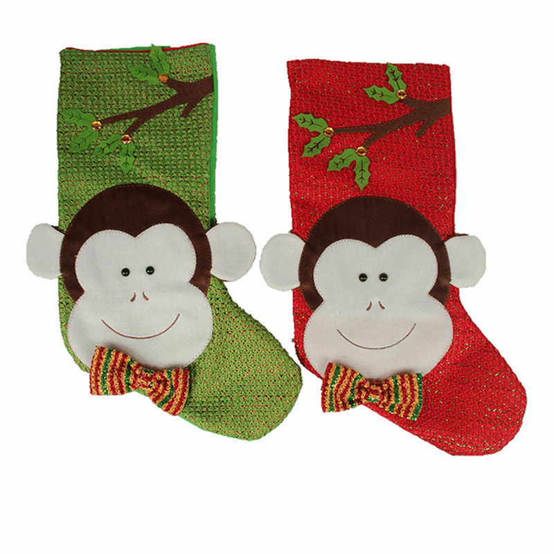 Christmas Xmas Monkey Stockings Candy Colour Gift Bag with Christmas Tree Decorations - MRSLM