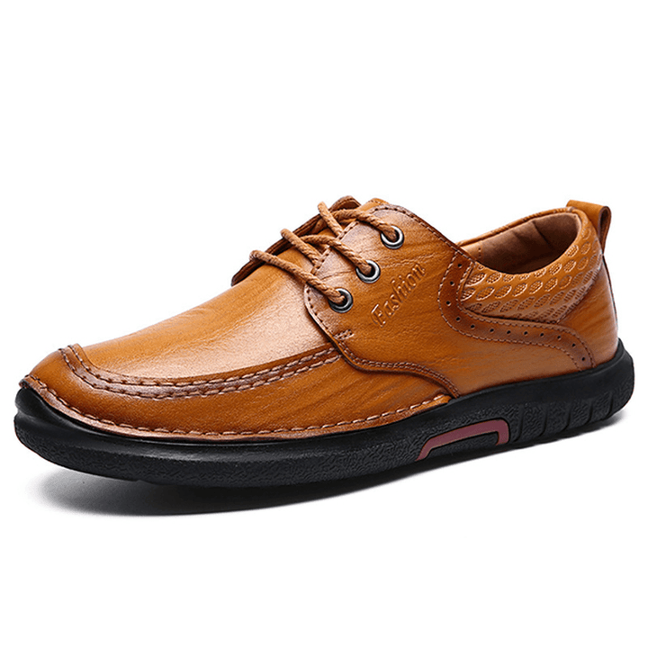 Men Casual Comfy Soft Sole Genuine Leather Lace up Oxfords Shoes - MRSLM