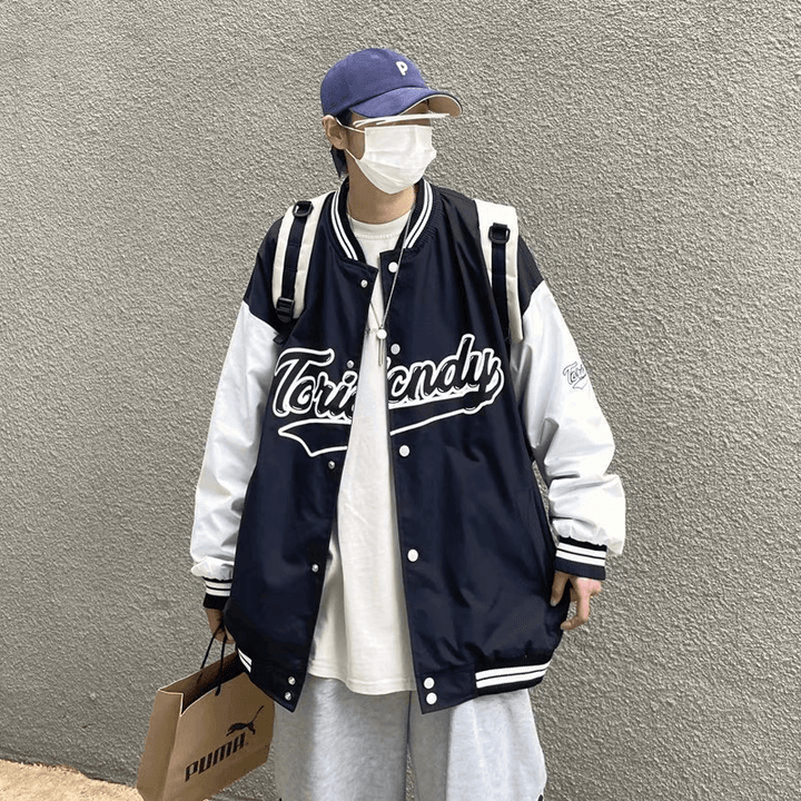 Spring Men'S Baseball Collar Jacket Korean Version of Loose Letters Embroidery Tide Brand - MRSLM