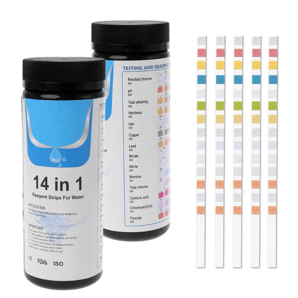 50PCS Upgrade 14-In-1 Drinking Water Test Strip Tap Water Quality Test Strip for Testing Hardness PH Bromine Nitrate Water Quality Tester - MRSLM