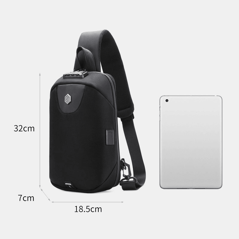 Men USB Charging Anti-Theft Code Lock Chest Bag Multi-Function Large Capacity Outdoor Travel Crossbody Bag - MRSLM