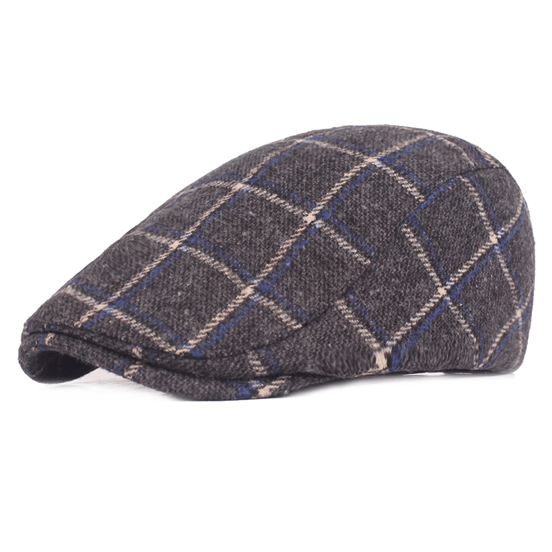 Mens Womens Winter Woolen Plaid Painter Beret Caps Outdor Adjustable Peaked Cap - MRSLM