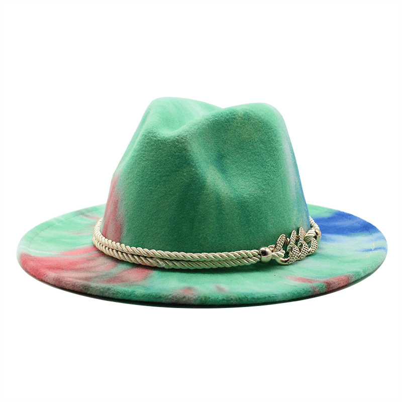 Tie-Dye Pink Woolen Cloth Gift Fashion Flat Brim Jazz Hat Felt Hat - MRSLM