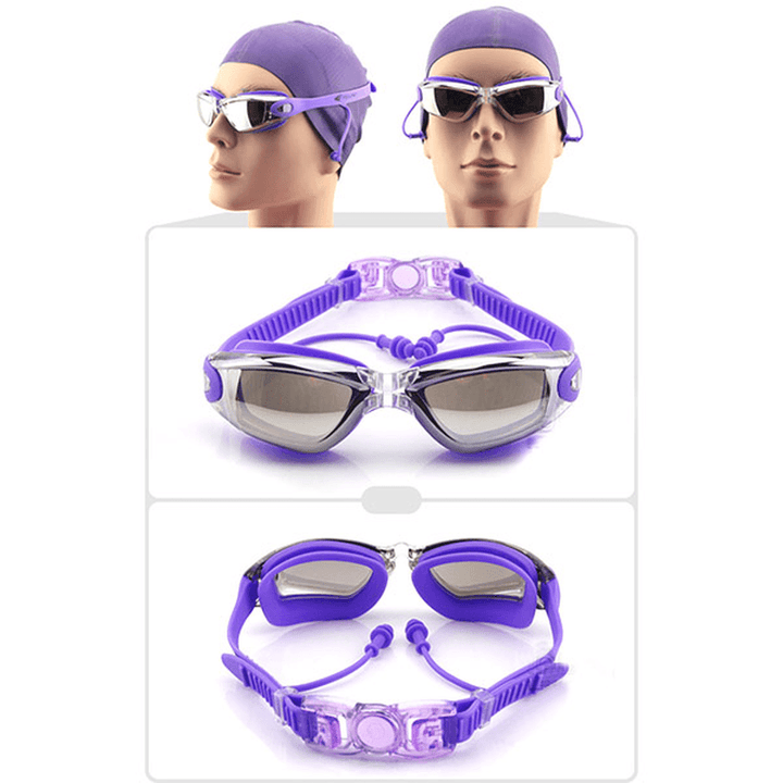 Swimming Goggles with Earplug Waterproof anti Fog Mirrored Large Frame HD Goggles for Men Women - MRSLM