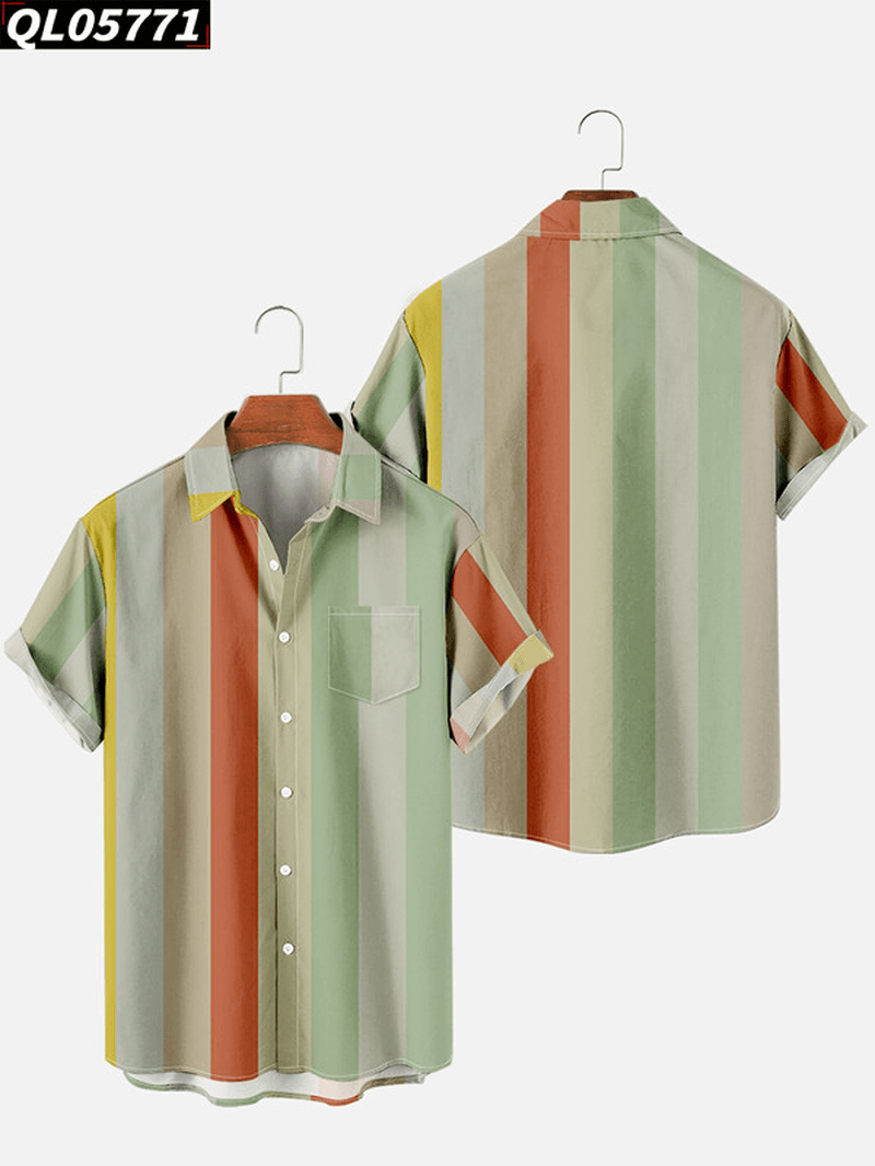 Stripe Element Series Digital Printing Men Shirt - MRSLM