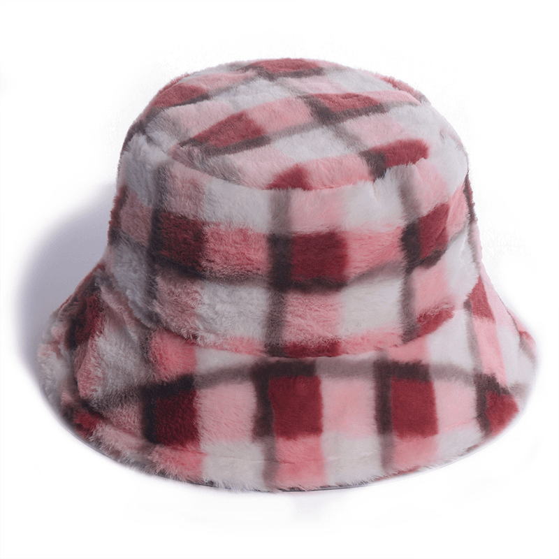 Plaid Fisherman Hat For, Korean Version of Rabbit Fur Plush Travel Warm All-Match - MRSLM