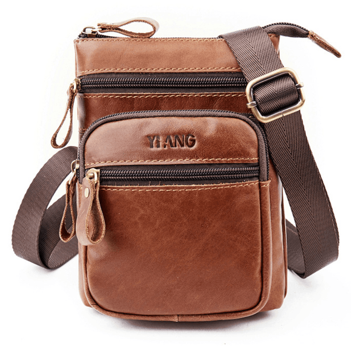 Men Phone Bag Multifunction Oil Wax Crossbody Bag Waist Bag - MRSLM