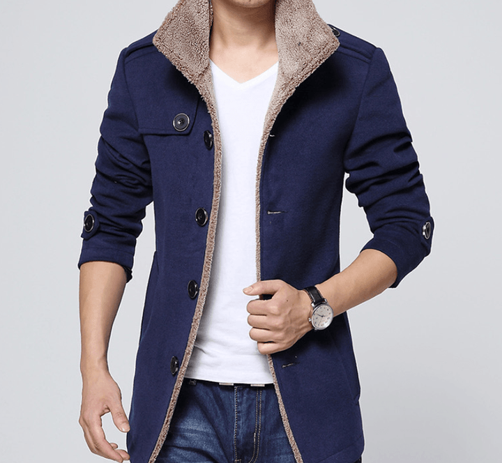 Slim-Fit plus Velvet Men'S Coat Korean Men'S Windbreaker Lamb Wool Men'S Woolen Cloth - MRSLM