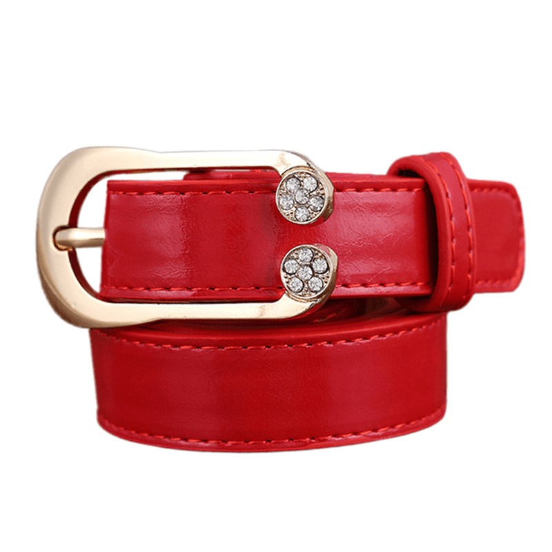 Women Ladies Second Layer Leather Belt Diamond Waist Belt Metal Pin Buckle Dress Waistband - MRSLM