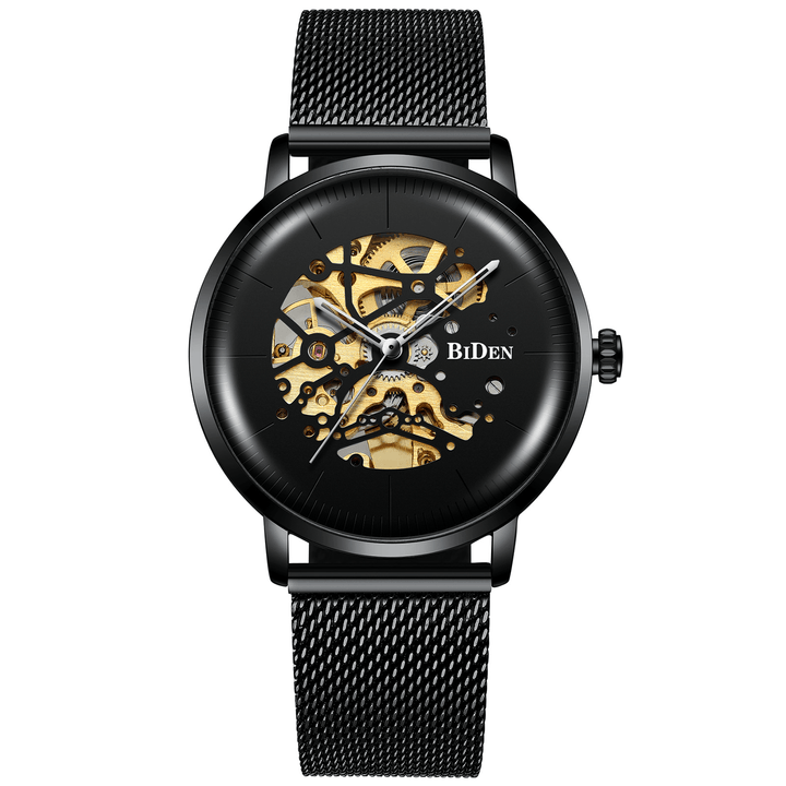 BIDEN BD0052 Mesh Stainless Steel Band Automatic Mechanical Watch Business Style Men Watch - MRSLM